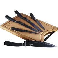 Berlinger Haus Coffret de 5 Couteaux de Cuisine avec Planche à Découper en Bambou Collection Black Silver