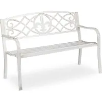 Relaxdays Banc de jardin , banc de parc robuste en métal, banc d'extérieur avec dossier en fonte, 86 x 127 x 57 cm, blanc/bronze