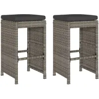 vidaXL Tabouret de bar de jardin avec coussins 2 pcs. Gris Poly Rattan