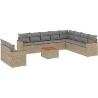 vidaXL Ensemble de salon de jardin 11 pièces avec coussins Beige Poly Rattan