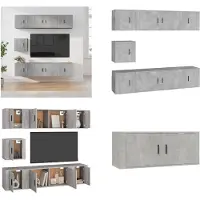 vidaXL 7 pcs. Set d'armoire TV gris béton bois composite - Ensemble d'armoires TV - Ensembles d'armoires TV - Meuble-paroi