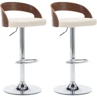 Syfax Tabourets de bar lot de 2 crème similicuir et bois courbé