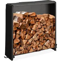Relaxdays Étagère à bois avec couvercle, pour bûches à partir de 25 cm, étagère à bois en fer, dimensions : 110 x 110 x 29 cm, noir