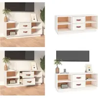 vidaXL Armoire TV Blanc 100x34x40 cm Pin massif - Armoire TV - Meubles TV - Supports TV