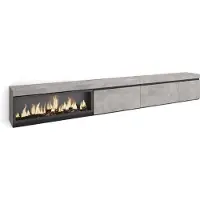 Skraut Home COZY Meuble TV, Banc Télé, 317x35x45cm, Cheminée électrique XXL, Ciment