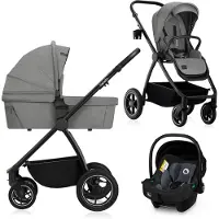 Lionelo poussette combinée Meril 3en1 nacelle jusqu'à 9 kg, siège auto jusqu'à 13 kg, 0-48 mois jusqu'à 22 kg, roues tout terrain 360°, suspension intégrale - Gris