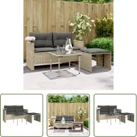 The Living Store Ensemble de salon de jardin 3 pièces avec coussins gris clair Poly rotin