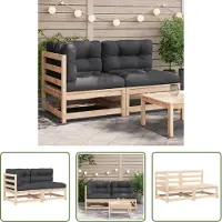 The Living Store Canapé de jardin avec coussins 2 places en pin massif