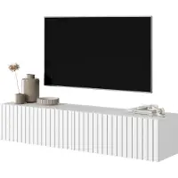 Selsey Telire Buffet TV suspendu Blanc Façades à lamelles 140 cm
