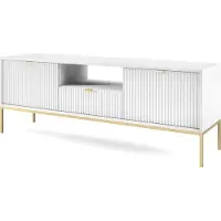 Selsey Élément TV Vellore - Meuble TV, Blanc avec façade cannelée et pieds métalliques dorés, 154 cm