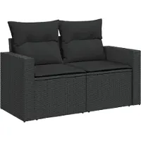 Syfax Canapé de jardin avec coussins 2 places en polyrotin noir