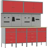 vidaXL Établi avec tiroirs 10 pièces Rouge Ingénieurs Bois et acier