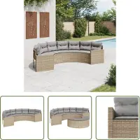 The Living Store Canapé de jardin avec coussins semi-circulaire Beige Poly-Rattan