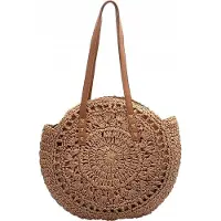 Edibazzar Sac de plage - Grand et spacieux - Hit de cet été - Forme ronde - Paille raphia - Sac avec fermeture éclair - Couleur foncée