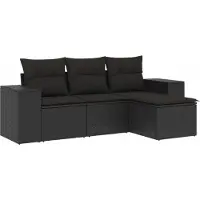 Syfax Salon de jardin modulable 4 pièces, résine tressée et acier, coussins noirs déhoussables lavables, résistant aux UV, pieds réglables, 110 kg/siège