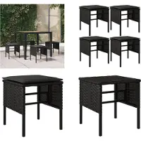 vidaXL Tabouret de jardin avec coussin 4 pcs. noir Poly rotin - Tabouret de jardin - Repose-pieds de jardin - Meubles de jardin - Meubles de terrasse