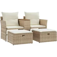 Syfax Canapé de jardin 2 places avec tabourets beige résine tressée