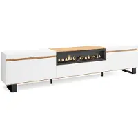 Skraut Home COZY Meuble TV, Banc Télé, 260x35x57 cm, Cheminée électrique, Blanc et Chêne Soft