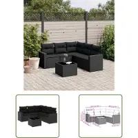 The Living Store 6-pièces salon de jardin avec coussins noir poly rotin