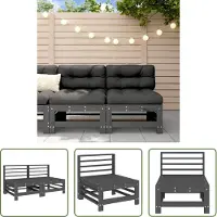 The Living Store Canapés centraux de jardin 2 pcs. Gris Pin massif