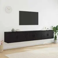 Prolenta Ensemble de meubles exclusifs pour la télévision : meuble TV et étagères murales, 3 pièces, imitation bois chêne noir, panneaux de particules