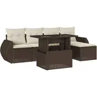 Syfax Salon de jardin avec coussins 6 pcs marron résine tressée