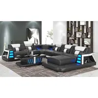 JV Möbel Canapé Contemporain D’Angle En U Noir Salon En Cuir