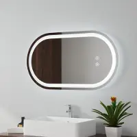 Emke LED miroir de salle de bain 50x90cm miroir de salle de bain antibuée éclairage 3 couleurs de lumière miroir de salle de bain rond miroir mural polygonal avec interrupteur tactile