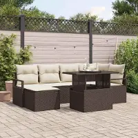Prolenta Maison Exclusive - Ensemble de canapé de jardin, 7 pièces, marron et crème, en résine tressée (poly-rattan)