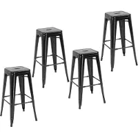 HOMCOM Lot de 4 tabourets de Bar Empilable Chaise de Bar Industriel avec Repose-Pied Hauteur d'Assise 76 cm métal Noir