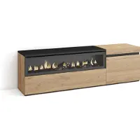 Skraut Home COZY Meuble TV, Banc Télé, 150x35x45cm, Pour les TV jusqu'à 65", Cheminée électrique, Chêne et noir