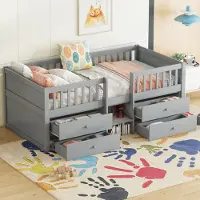 MODFU Lit Mi-Hauteur 90x200 cm - Lit Enfant avec Échelle et Barrière - 4 Tiroirs de Rangement - Sans Matelas - Gris