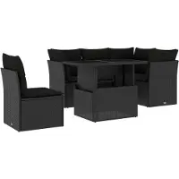 Syfax Salon de jardin 6 pcs avec coussins noir résine tressée