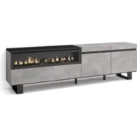 Skraut Home COZY Meuble TV, Banc Télé, 200x35x57cm, Pour les TV jusqu'à 80", Cheminée électrique, Ciment