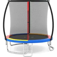 Costway Trampoline Ø244cm Outdoor, trampoline de jardin rond avec échelle, filet de sécurité, couverture de bord & cadre métallique, trampoline pour enfants&adultes