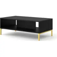 Homlando Table basse WAVE 90x60 cm NOIR MATT Table avec façades MDF fraisées Table basse d'appoint Table de salon BEINE GOLDEN