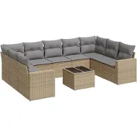 vidaXL Ensemble de salon de jardin 10 pièces avec coussins Beige Poly Rattan