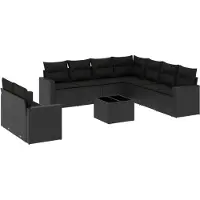 vidaXL Ensemble de 10 canapés de jardin avec coussins noir poly rotin