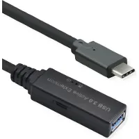 Roline USB 3.2 Gen 1 Aktives Repeater Cable, Typ A - C, schwarz, 15 m