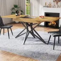 MODFU Table à Manger Extensible - Table Rectangulaire avec Plateau MDF et Pieds Métal, Idéale pour Cuisine, 120-160×80×66,1 cm, Brun