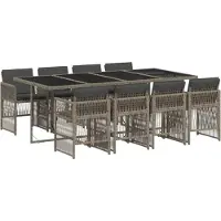 Syfax Ensemble à manger de jardin 9 pcs coussins gris résine tressée