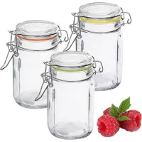 Galicja Récipient en verre hermétique, bocal octogonal EDO 260 ml, couvercle en verre, fermeture métallique, clip