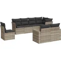 vidaXL Ensemble de jardin canapé 8 pièces avec coussins gris clair Poly rotin