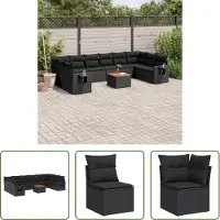 The Living Store 11 pcs. salon de jardin avec coussins noir poly rotin