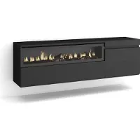 Skraut Home COZY Meuble TV, Banc Télé, 150x35x45cm, Pour les TV jusqu'à 65", Cheminée électrique, Suspendu, Mural, Noir