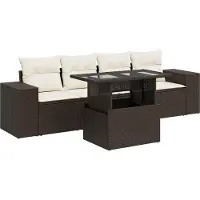 Syfax Salon de jardin avec coussins 5 pcs marron résine tressée