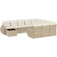 vidaXL Ensemble de salon de jardin 11 pièces avec coussins Beige Poly Rattan