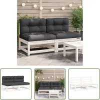 The Living Store Canapés de jardin sans accoudoirs avec coussins 2 pcs. Blanc pin