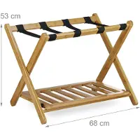Relaxdays Porte-bagages en bambou, pliable, pour valises et sacs de voyage, 2 étagères, porte-bagages, L x l x H : 53 x 68 x 47 cm, couleur naturelle