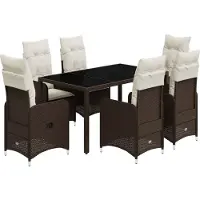 Syfax Ensemble de bistro de jardin 7 pcs coussins marron poly rotin